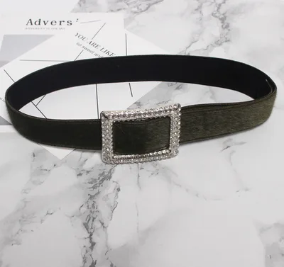 Women's Decorative Fur Wide Belt With Diamond Black - Shop at LoveMi