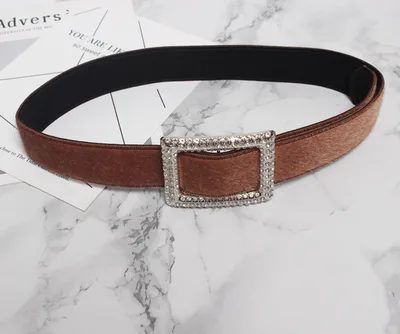 Women's Decorative Fur Wide Belt With Diamond Camel - Shop at LoveMi