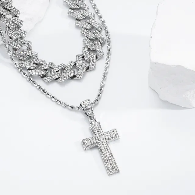 Full Diamond Cross Pendant Cuban Link Chain Silver Cross Single Pendant - Shop at LoveMi