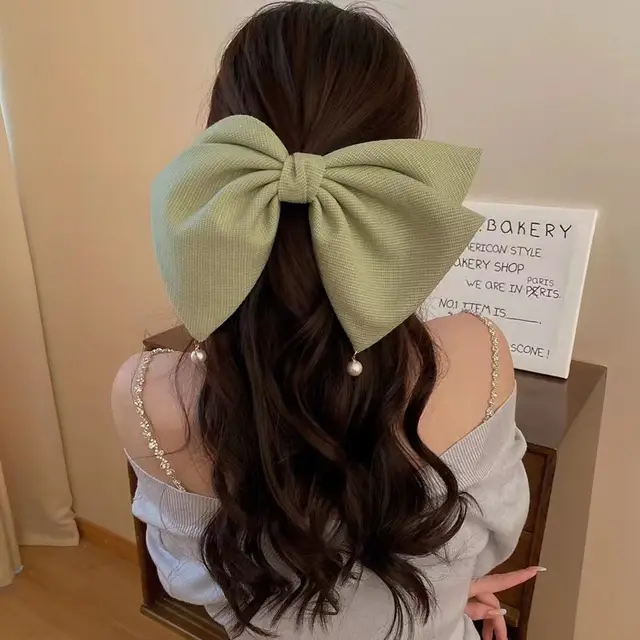 New Large Bow Barrettes Spring Clip For Women F0325 Green - Shop at LoveMi