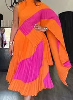 Two-piece Shawl Irregular Top Long Elastic Waist Large Swing Skirt Suit - Orange