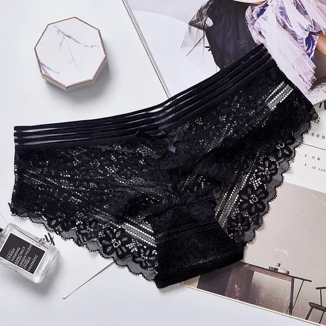 Women's Low Waist Lace Hollow Briefs Black - Shop at LoveMi