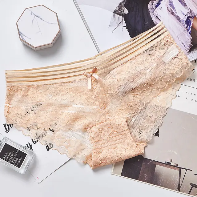 Women's Low Waist Lace Hollow Briefs Skin Color - Shop at LoveMi