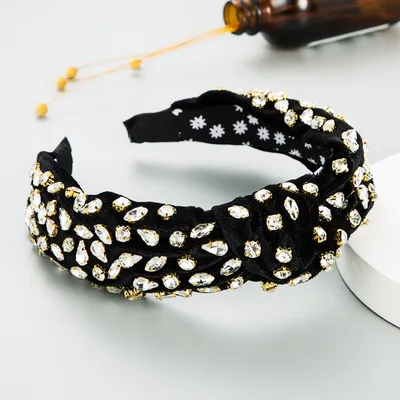 Fashion Gold Velvet Hand stitched Full Diamond Headband Black And White Diamonds - Shop at LoveMi