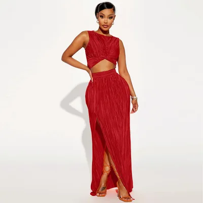 European And American Women's Clothing Slit Dress Two piece Set Red - Shop at LoveMi