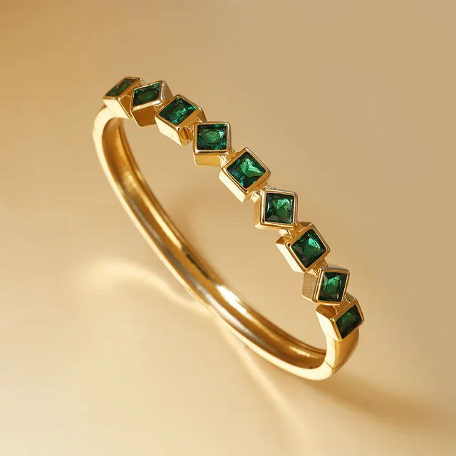 Geometric Square Inlaid Color Diamond Bracelet For Women D 052 Green - Shop at LoveMi