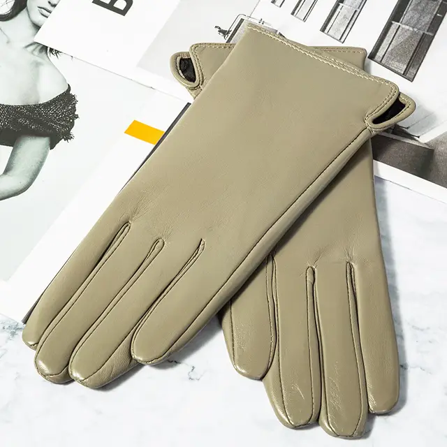 Touch Screen Gloves With Plush And Thick Leather Lining Khaki - Shop at LoveMi