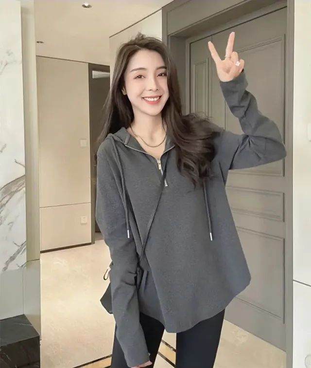 Cotton Shoulder Mid length Hooded Long Sleeve H767 Gray - Shop at LoveMi