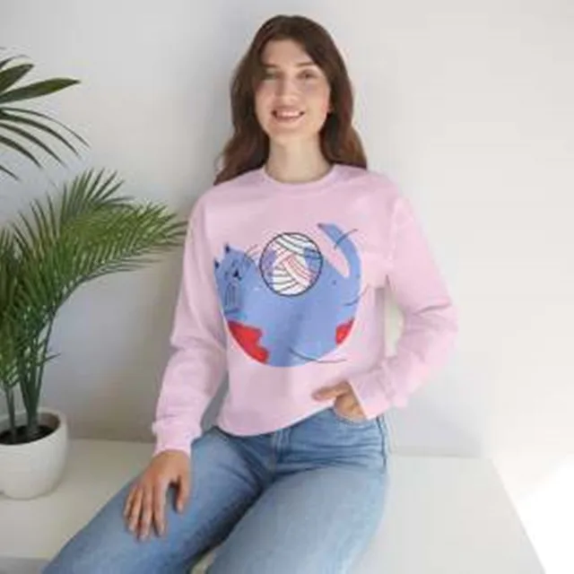 Round Neck Loose Autumn And Winter European And American Printed Sweatshirt Pink - Shop at LoveMi