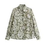 Winter Women's Fashion Loose-fitting Long Sleeves Lapel Print Shirt - Colour-L