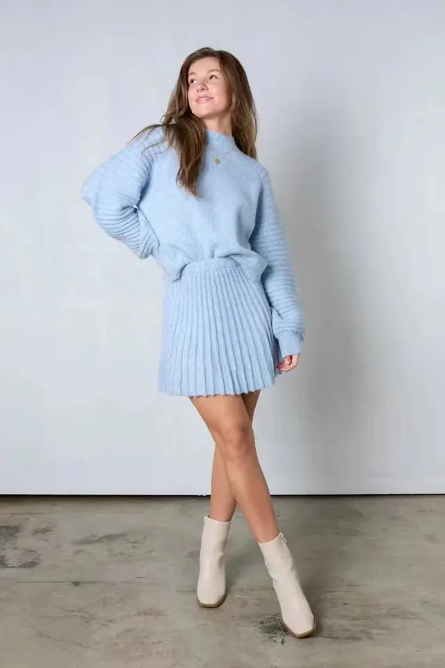 Autumn And Winter New Girls' Sweater Suit Sky Blue - Shop at LoveMi
