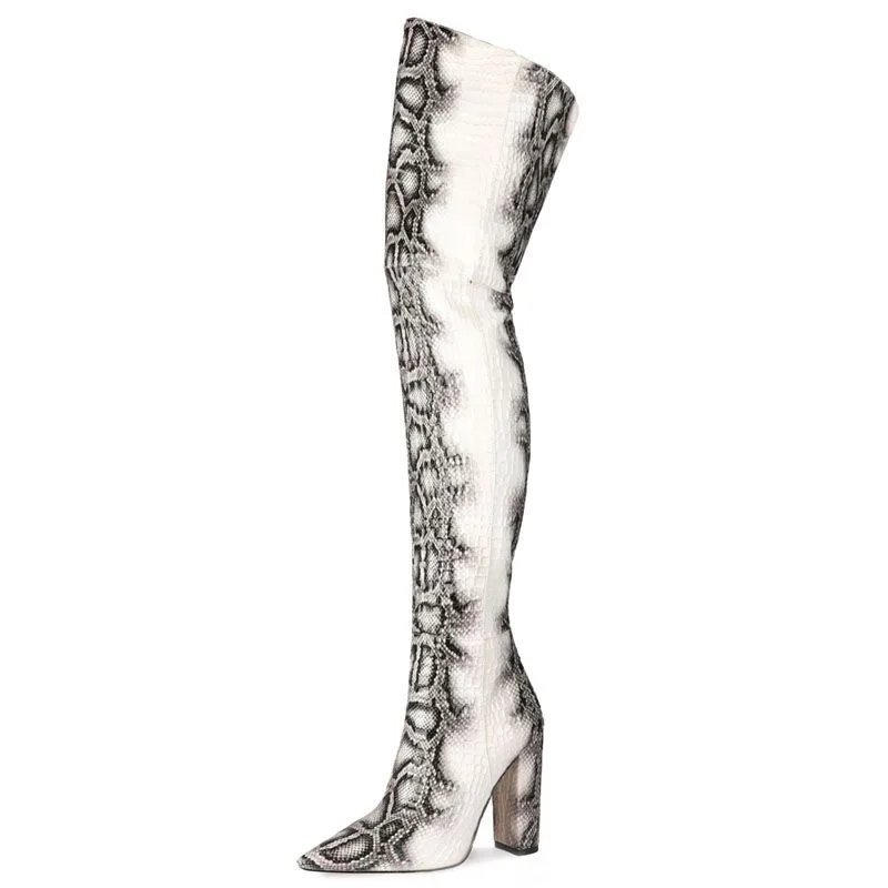 Pointed Snakeskin High Over The Knee Boots Plus Size Snake Pattern Color 34 - Shop at LoveMi