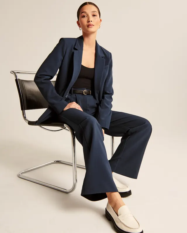 Pocket High Waist Wide leg Casual Pants Women Navy Blue - Shop at LoveMi