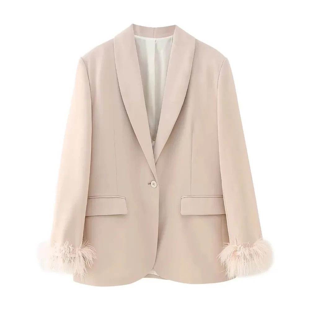 Women's Fashionable All match Feather Decoration Straight Suit Coat - Shop at LoveMi