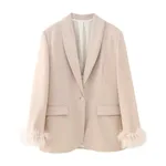 Women's Fashionable All-match Feather Decoration Straight Suit Coat - View 1