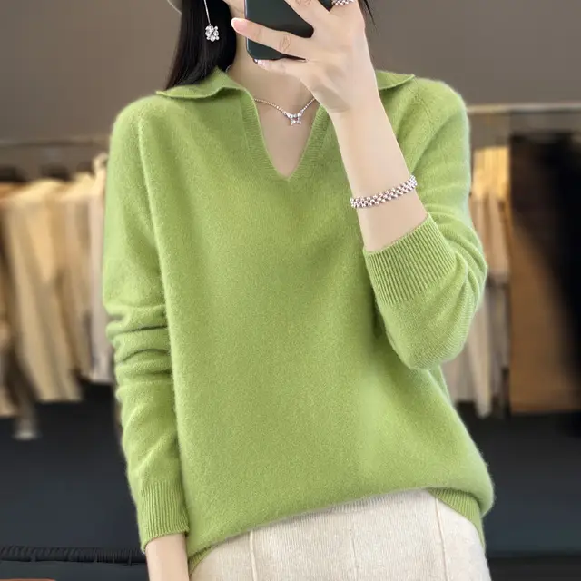Pure Wool Idle Style Knitted Bottoming Shirt High grade Top Fruit Green - Shop at LoveMi