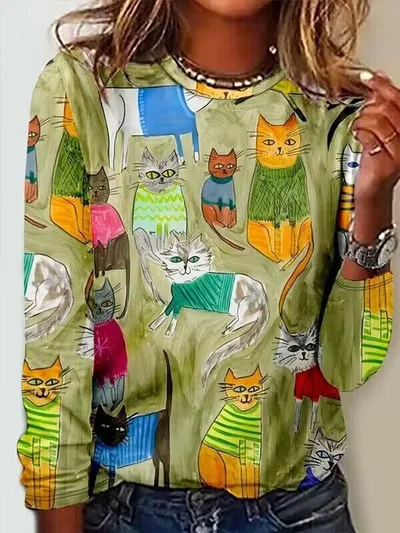 Casual Top Printed 3D Dense Round Neck Sweater Women's Printed Wear Jq3617Yh02 M - Shop at LoveMi