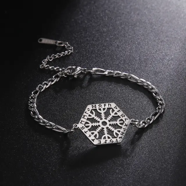 Retro Pirate Totem Viking Rune Pendant Figaro Chain Bracelet Steel - Shop at LoveMi
