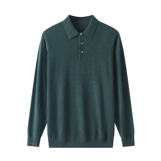 Spring New Worsted Sweater Men's Loose Solid Color Polo Collar Sweater Lake Green - Shop at LoveMi