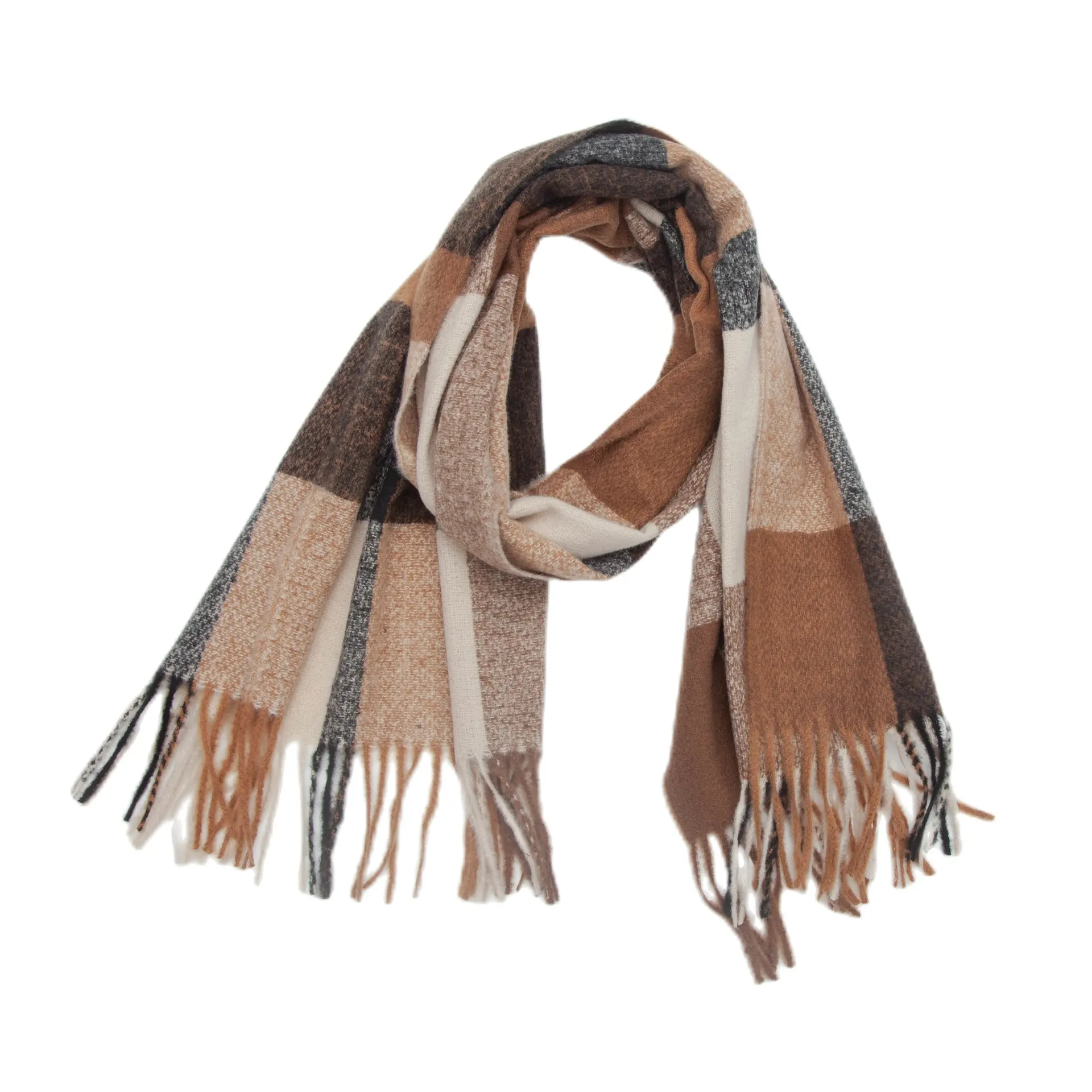 Plaid Scarf Thickened Fringe Bib Rainbow Scarf Shawl - 4 Coffee