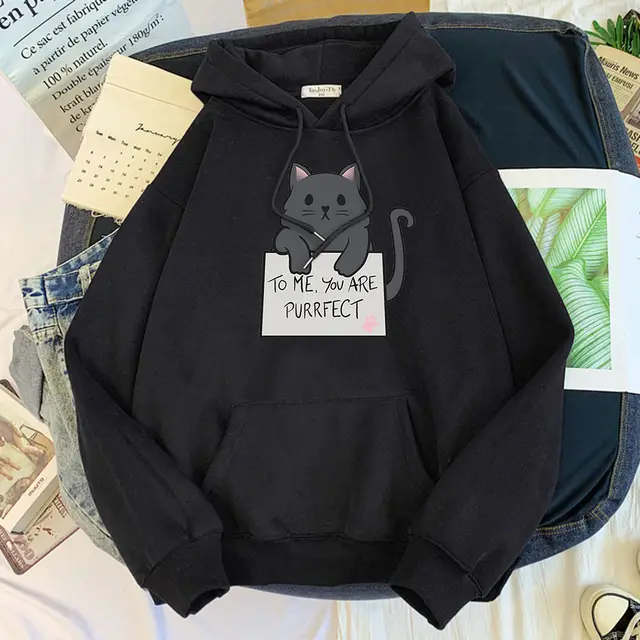 Girls Blank Solid Colour Hoodie Sweater - Black