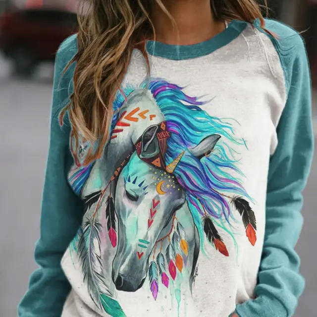 Women's Round Neck Loose Casual Long Sleeves T shirt F168Z951 - Shop at LoveMi