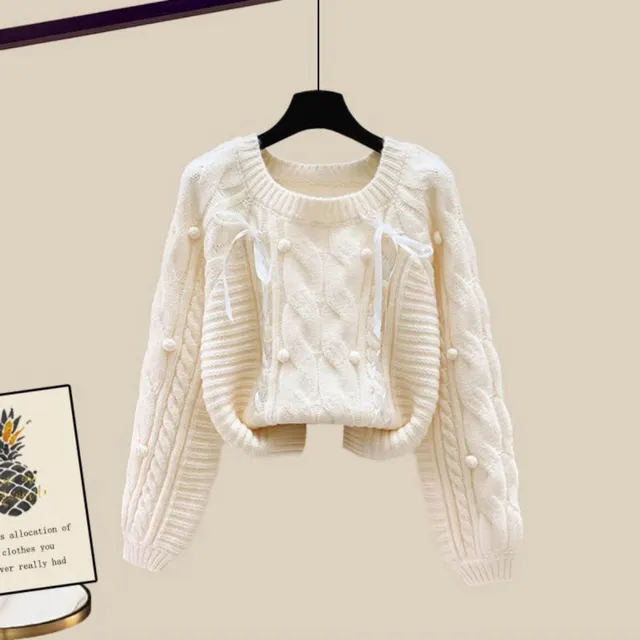 Three piece Vest Thickened Sweater Wide leg Pants Women's Suit Apricot Sweater - Shop at LoveMi