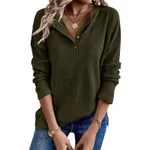 New Half-open Collar Sweater Women's Spring Pullover - Dark Green