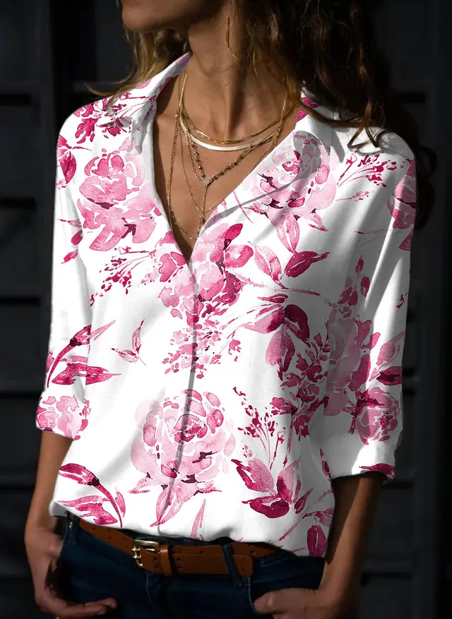 Autumn New Butterfly Print Long sleeved Shirt For Women Flowers Red - Shop at LoveMi