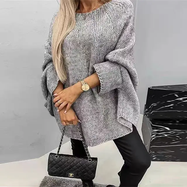 Winter Loose Batwing Sleeve Pullover Sweater Fashion Oversized Knitted Shawl Sweater Tops For Women Clothing Gray - Shop at LoveMi