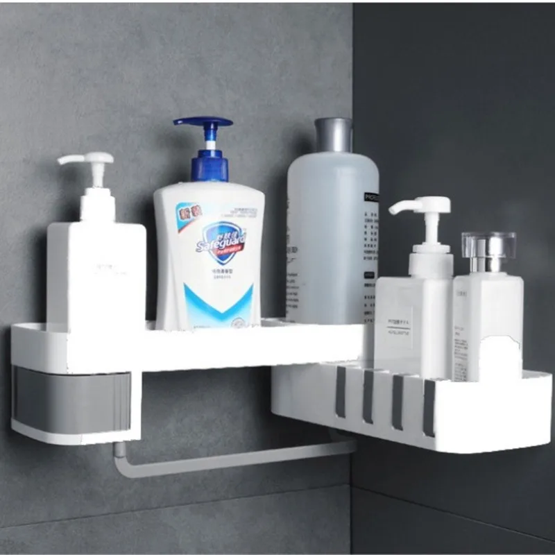 Wall Punch free Corner Bathroom Kitchen Storage Rack White And Gray - Shop at LoveMi