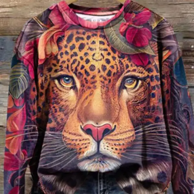 Women's Tiger Pattern 3D Printed Sweater T shirt Brown - Shop at LoveMi