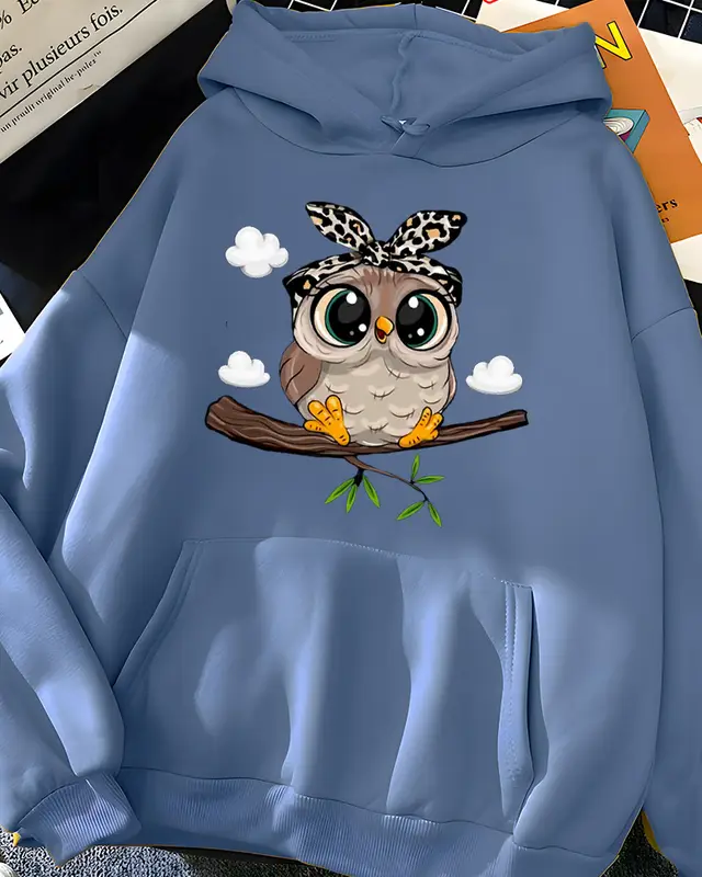 Fashion Women Cute Cartoon Hooded Sweatshirt Blue - Shop at LoveMi