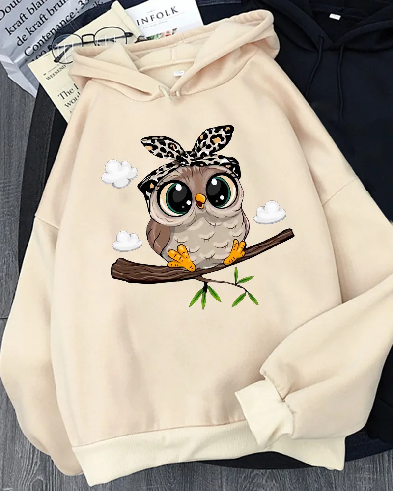 Fashion Women Cute Cartoon Hooded Sweatshirt - Khaki - View 1