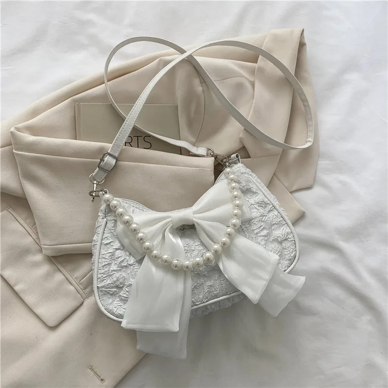 New Fashion Shoulder Bag Bow Pearl Tote White - Shop at LoveMi