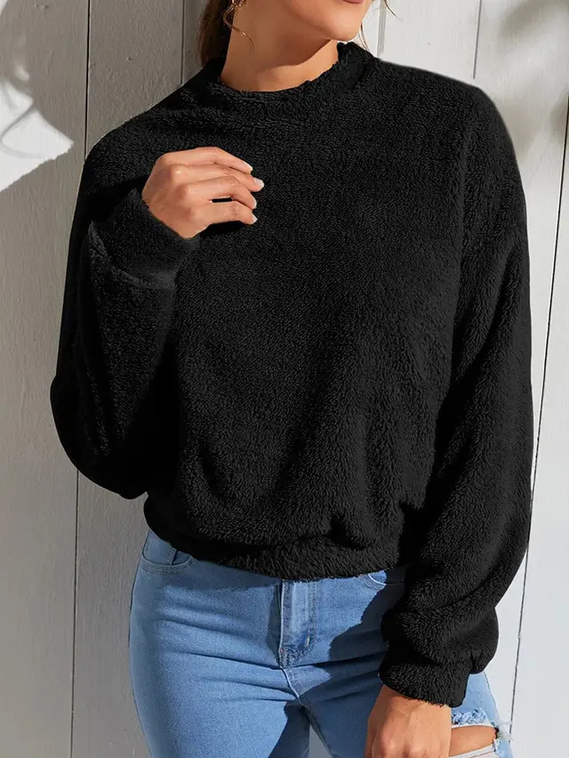 Double sided Velvet Loose Fleece Sweatshirt Black - Shop at LoveMi