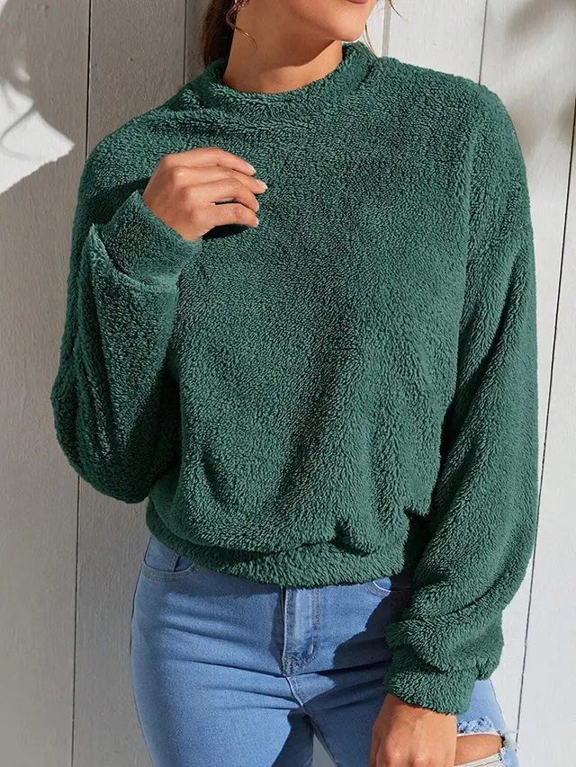 Double sided Velvet Loose Fleece Sweatshirt Green - Shop at LoveMi