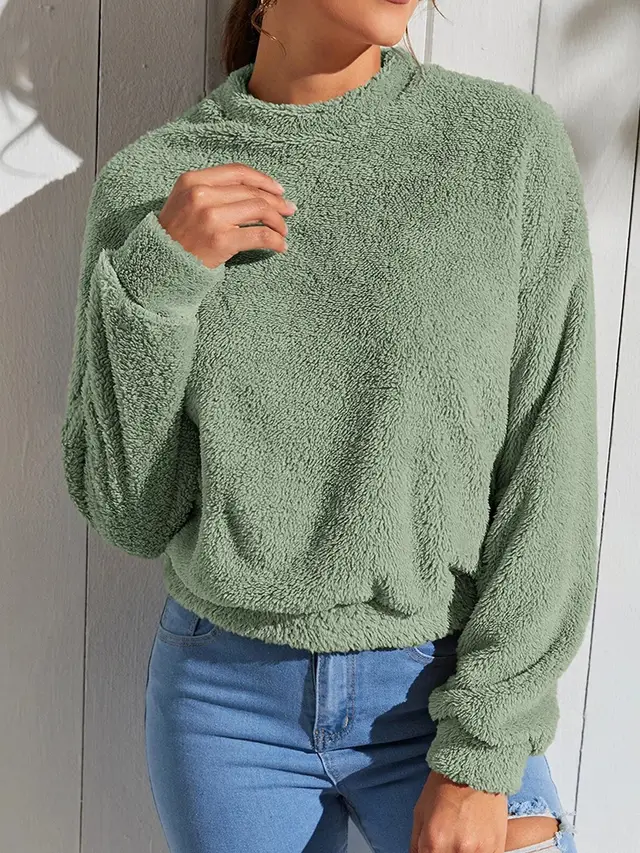 Double sided Velvet Loose Fleece Sweatshirt Light Green - Shop at LoveMi