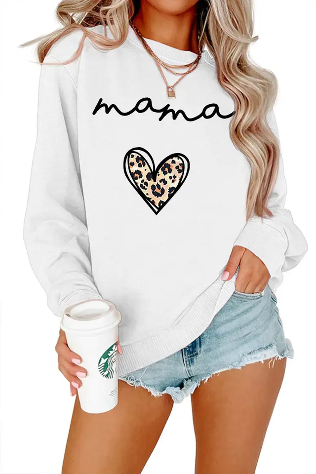 Leopard Print Heart Printing Plus Size Casual Simple Women's Long sleeved Fleese White Hoodie - Shop at LoveMi