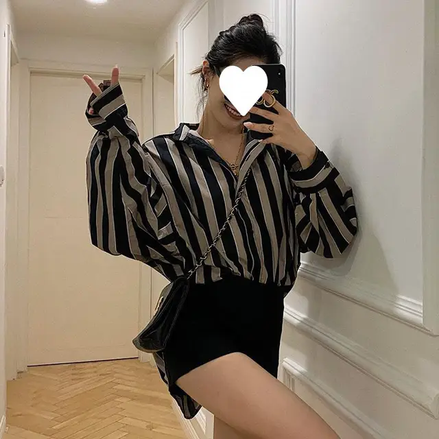 Women's Chic Design Top Women's Long Sleeve Black Coffee Stripe - Shop at LoveMi