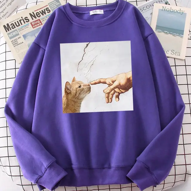 Printed Long Sleeves Cat Touch Cat Sweatshirt Purple - Shop at LoveMi