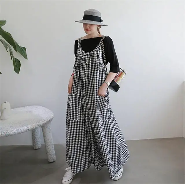 Women's Fashion Casual Jumpsuit Trousers Black Plaid - Shop at LoveMi