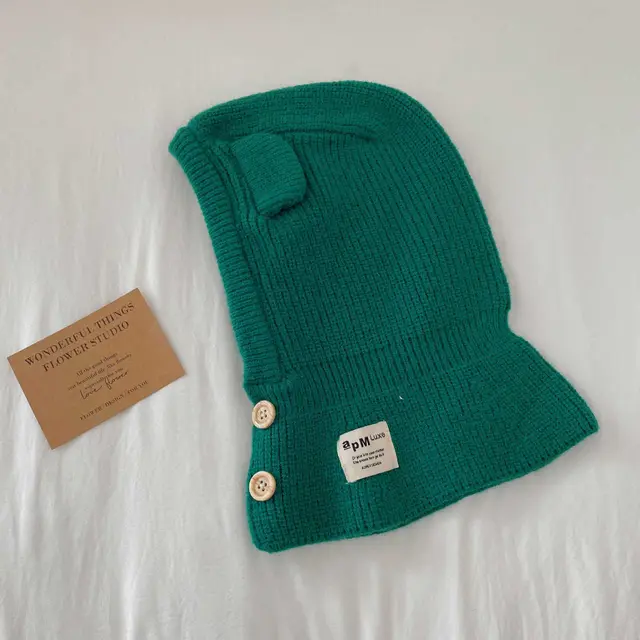 Children's Hat Scarf Integrated Fashion Baby Shawl Woolen Cap Green - Shop at LoveMi