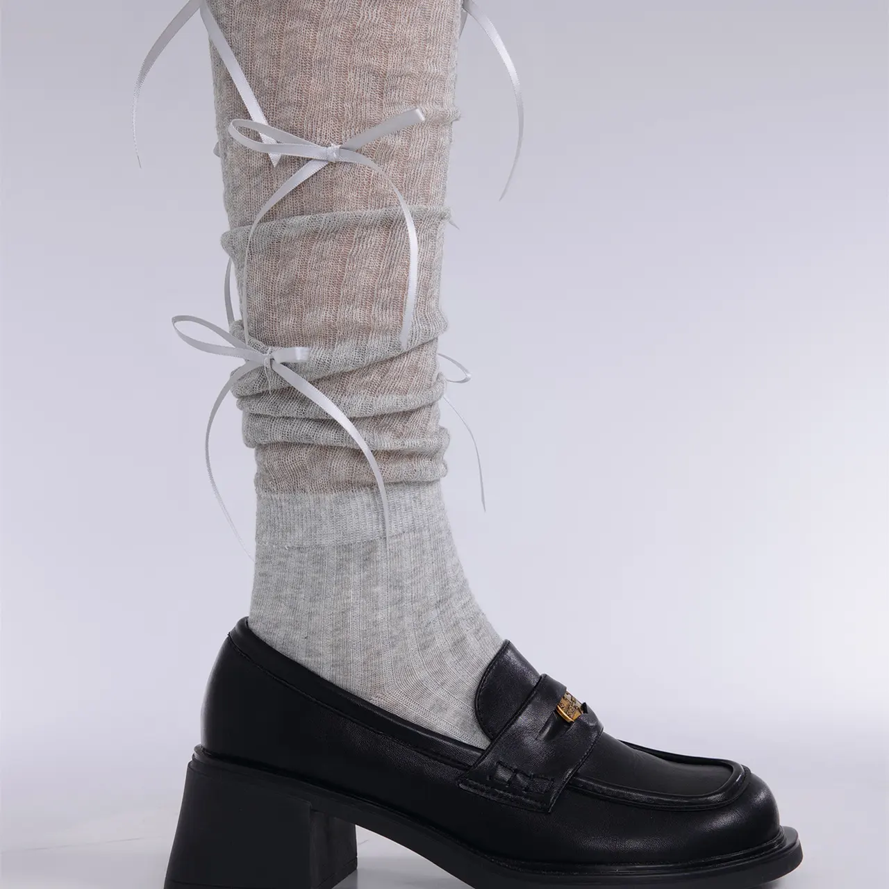 Korean Ballet Girl Butterfly Pile Socks - Light Gray