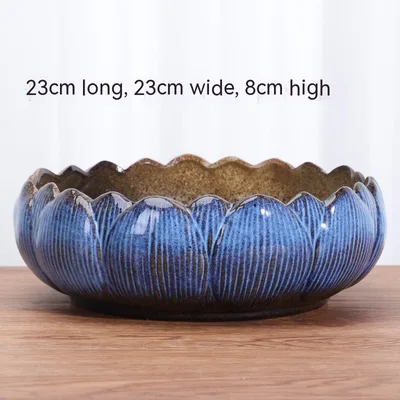 Extra Large Hydroponic Ceramic Flower Pot Ancient Fish Tank Basin Golden Lotus Sapphire Blue - Shop at LoveMi