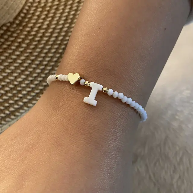 26 Letters White Shell Beaded Bracelet Women Metal Love Design Bracelet Jewelry I - Shop at LoveMi