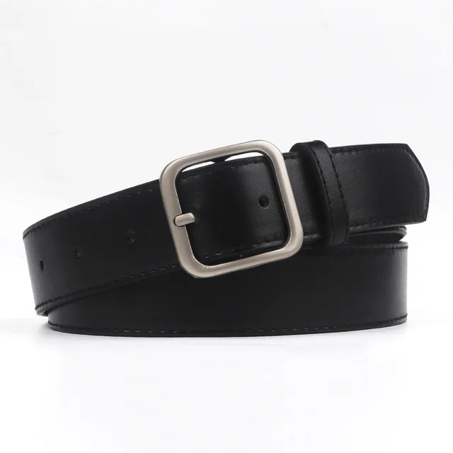 All match Retro Metal Suqare Buckle Belt Women's Simple Decoration Jeans Belt All Match Black - Shop at LoveMi