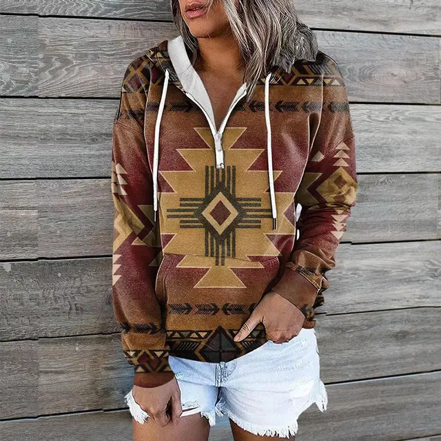 Female Ethnic Tribal Hoodie Coat Dark Red - Shop at LoveMi