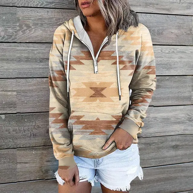 Female Ethnic Tribal Hoodie Coat Light Yellow - Shop at LoveMi