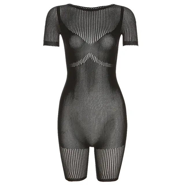 Summer Women's Hollow Sheath Skinny Knit High Waist Casual Jumpsuit Black - Shop at LoveMi